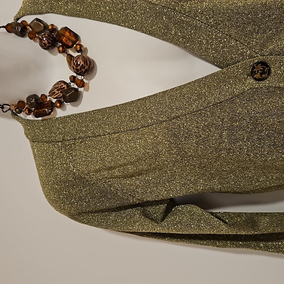 Willi Smith Green metallic floral design button up sweater Med. office church - Picture 1 of 7